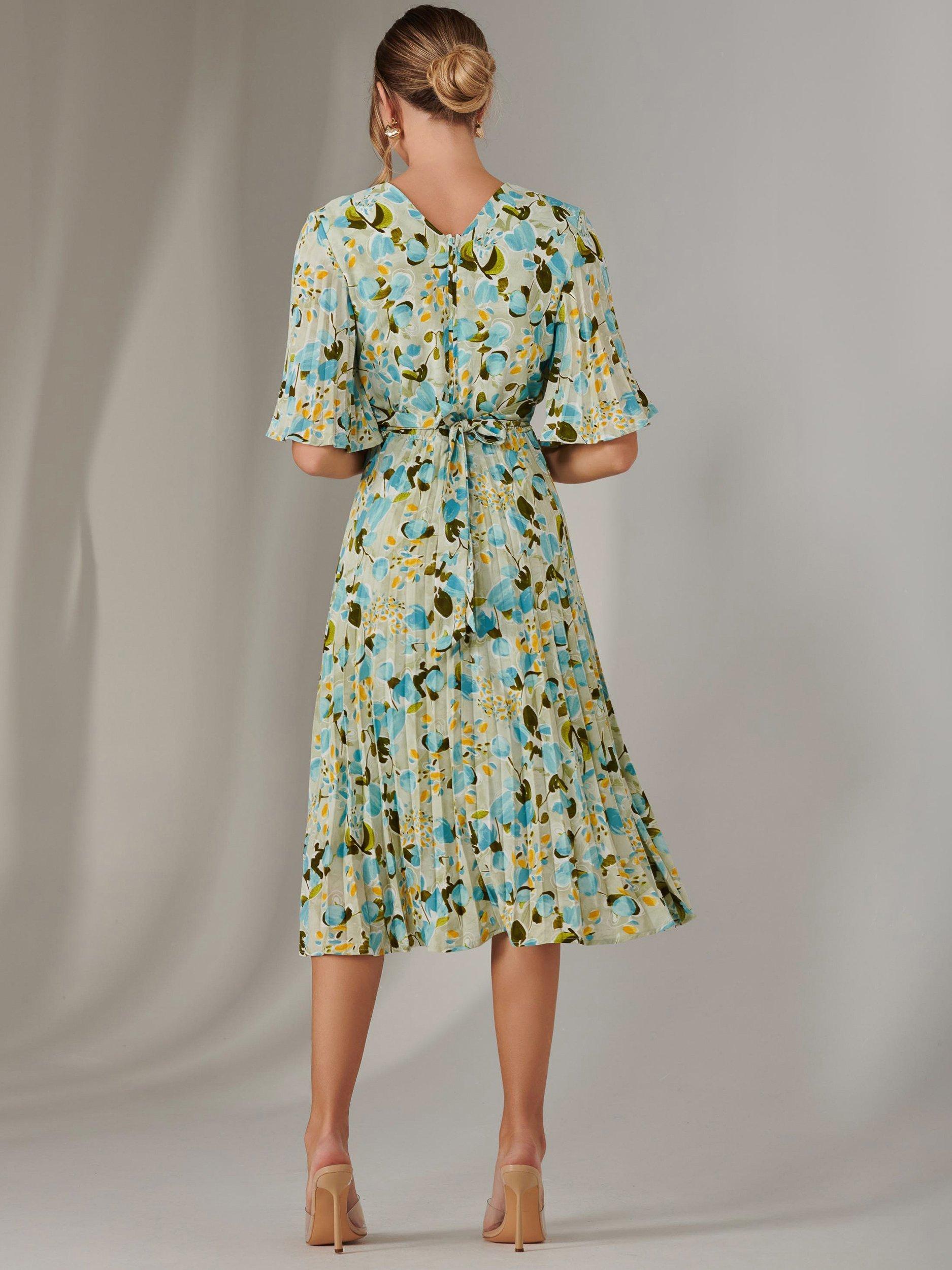 Product image 3 of 7, which shows Jolie Moi Floral Pleated Dress, Blue, 8