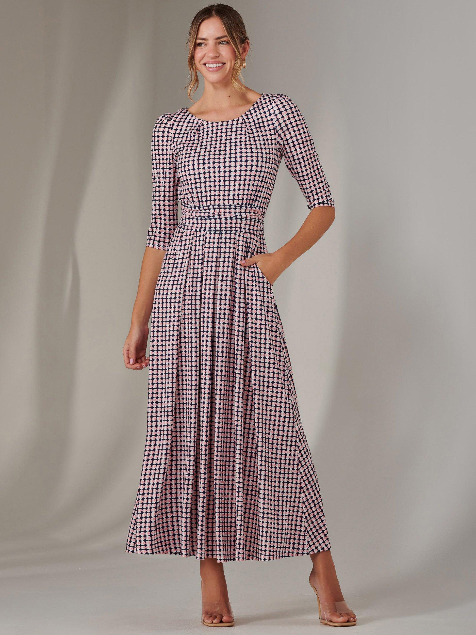 Product image 1 of 7, which shows Jolie Moi Enya Geometric Jersey Dress, Pink, 8