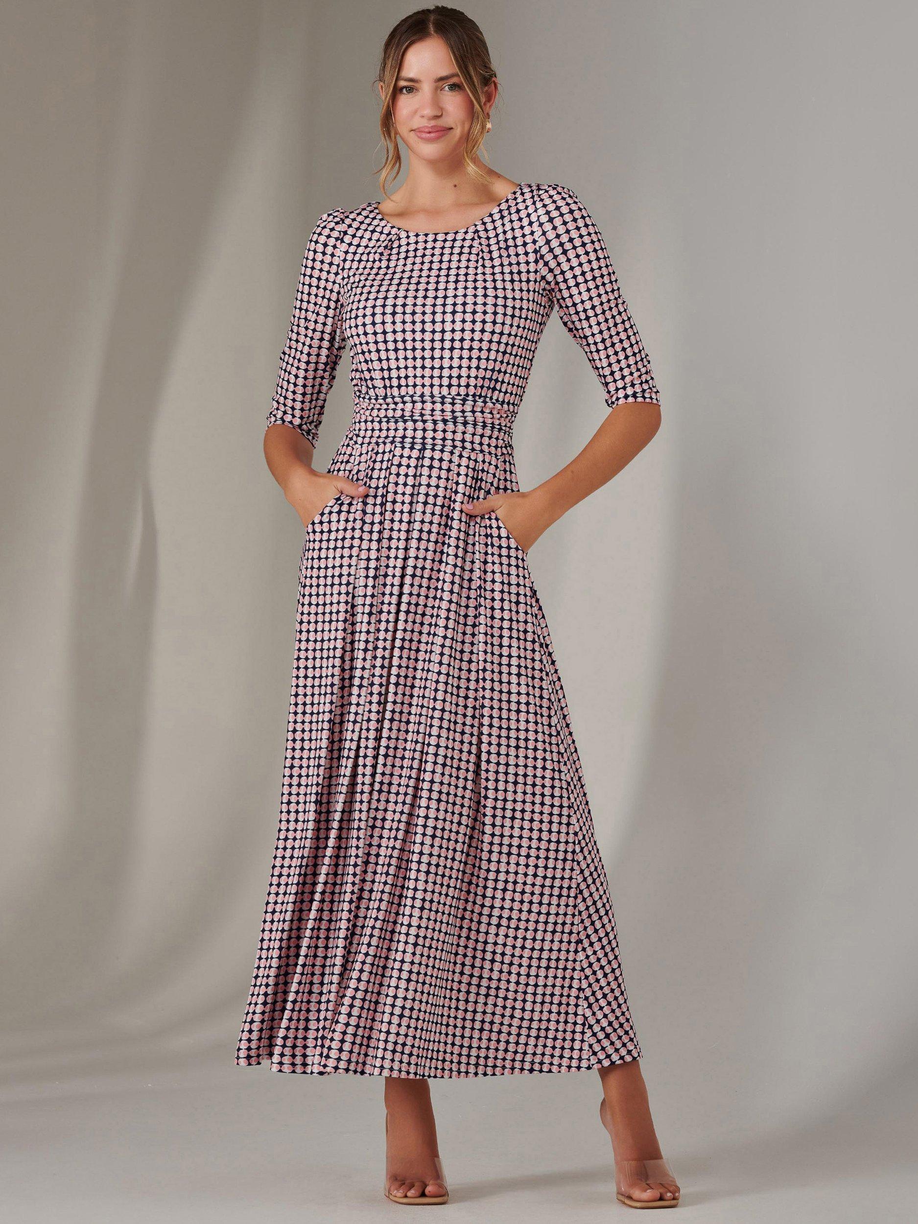 Product image 2 of 7, which shows Jolie Moi Enya Geometric Jersey Dress, Pink, 8