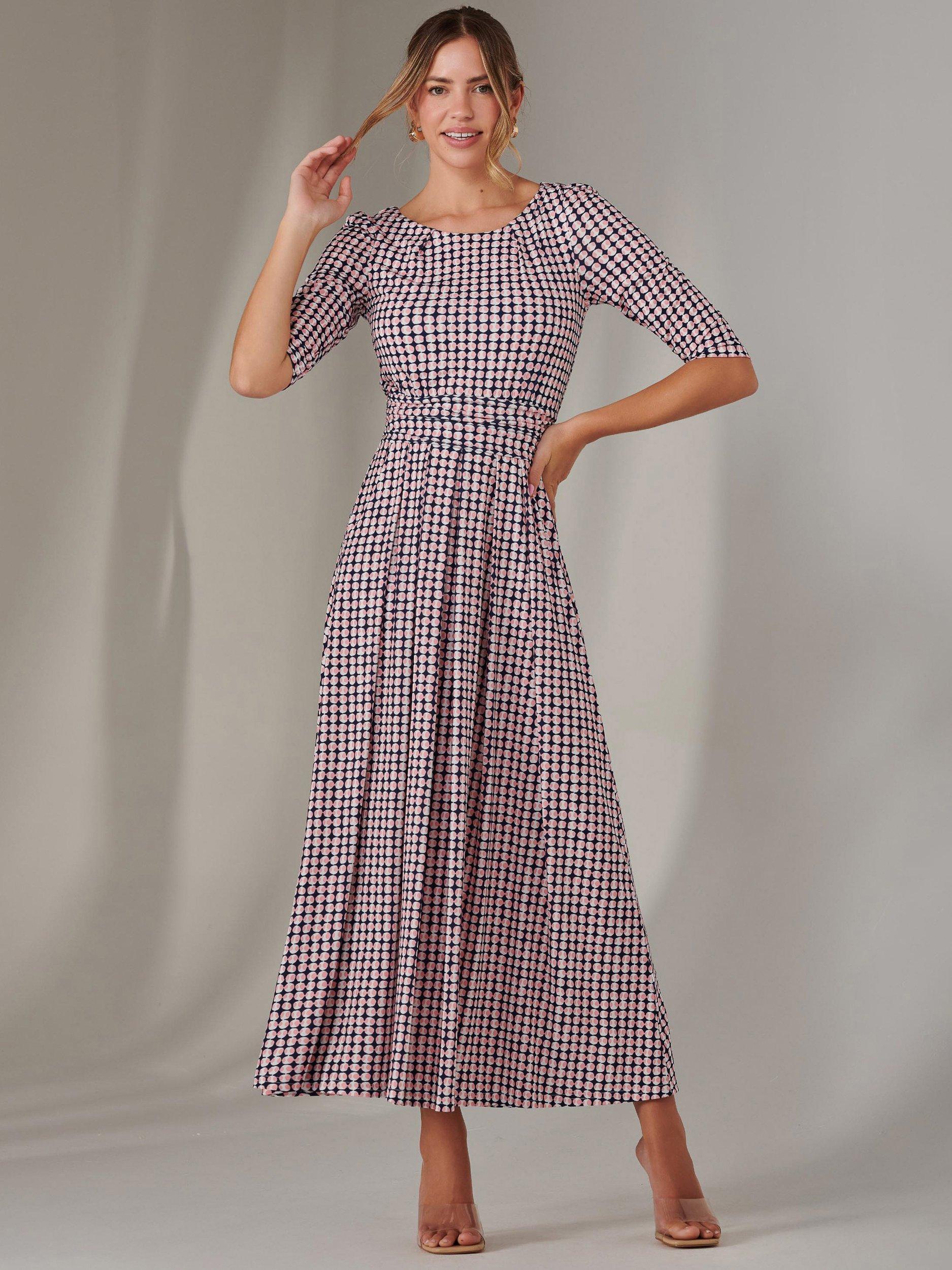 Product image 6 of 7, which shows Jolie Moi Enya Geometric Jersey Dress, Pink, 8