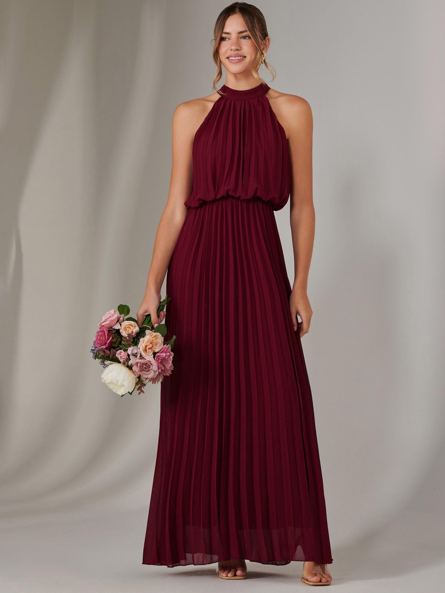 Product image 2 of 6, which shows Jolie Moi Pleated Bridesmaid Maxi Dress, Burgundy, 8