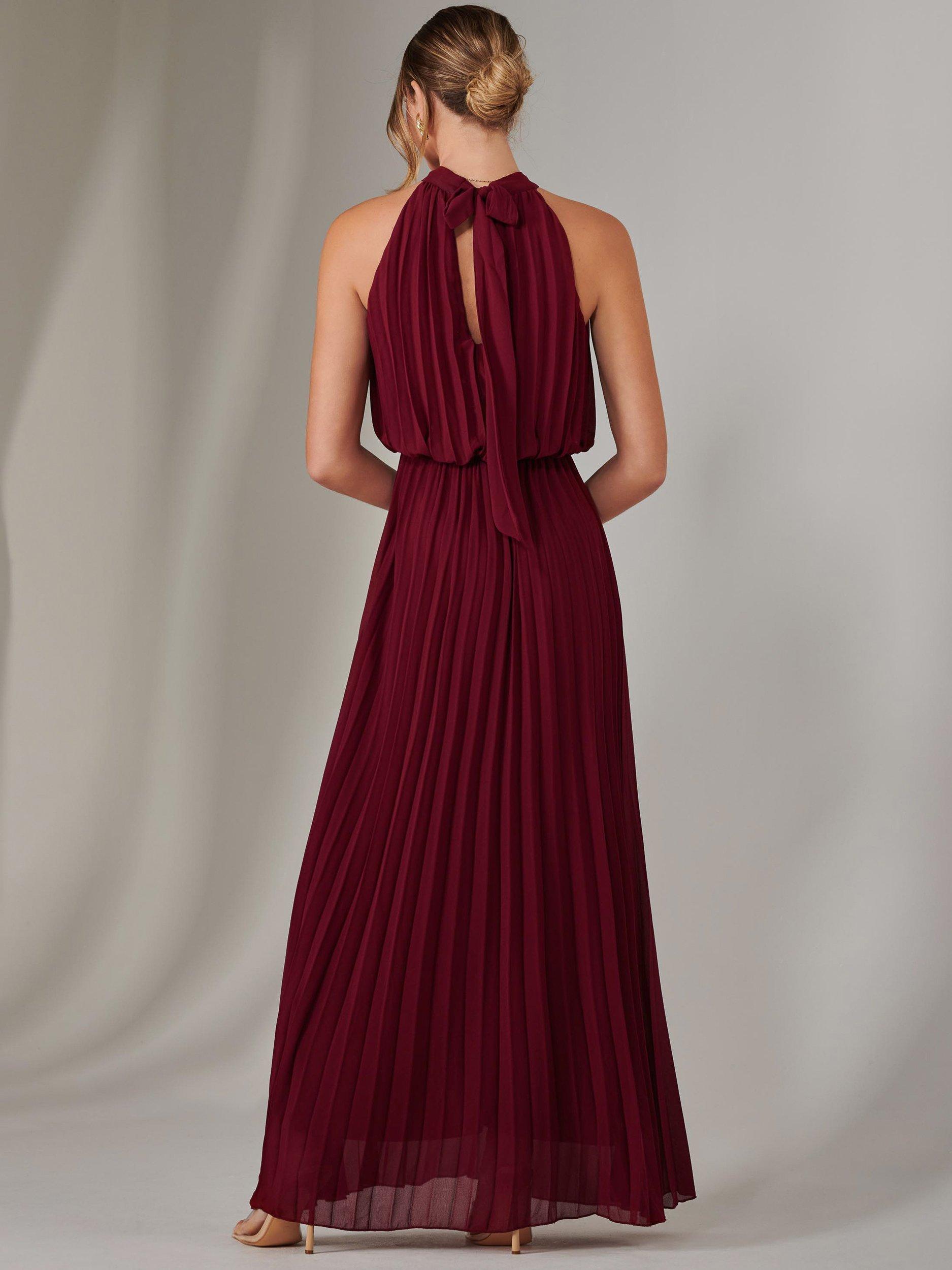 Product image 3 of 6, which shows Jolie Moi Pleated Bridesmaid Maxi Dress, Burgundy, 8