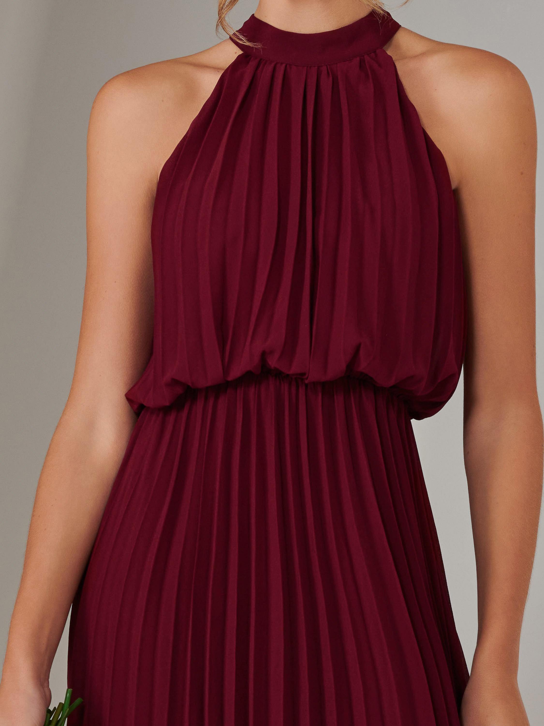 Product image 4 of 6, which shows Jolie Moi Pleated Bridesmaid Maxi Dress, Burgundy, 8