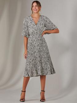 Jolie Moi Abstract Pleated Midi Dress, Cream/Black, Cream/Black
