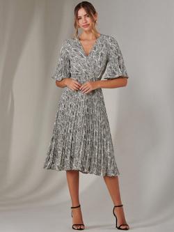 Jolie Moi Abstract Pleated Midi Dress, Cream/Black - view 2, Cream/Black
