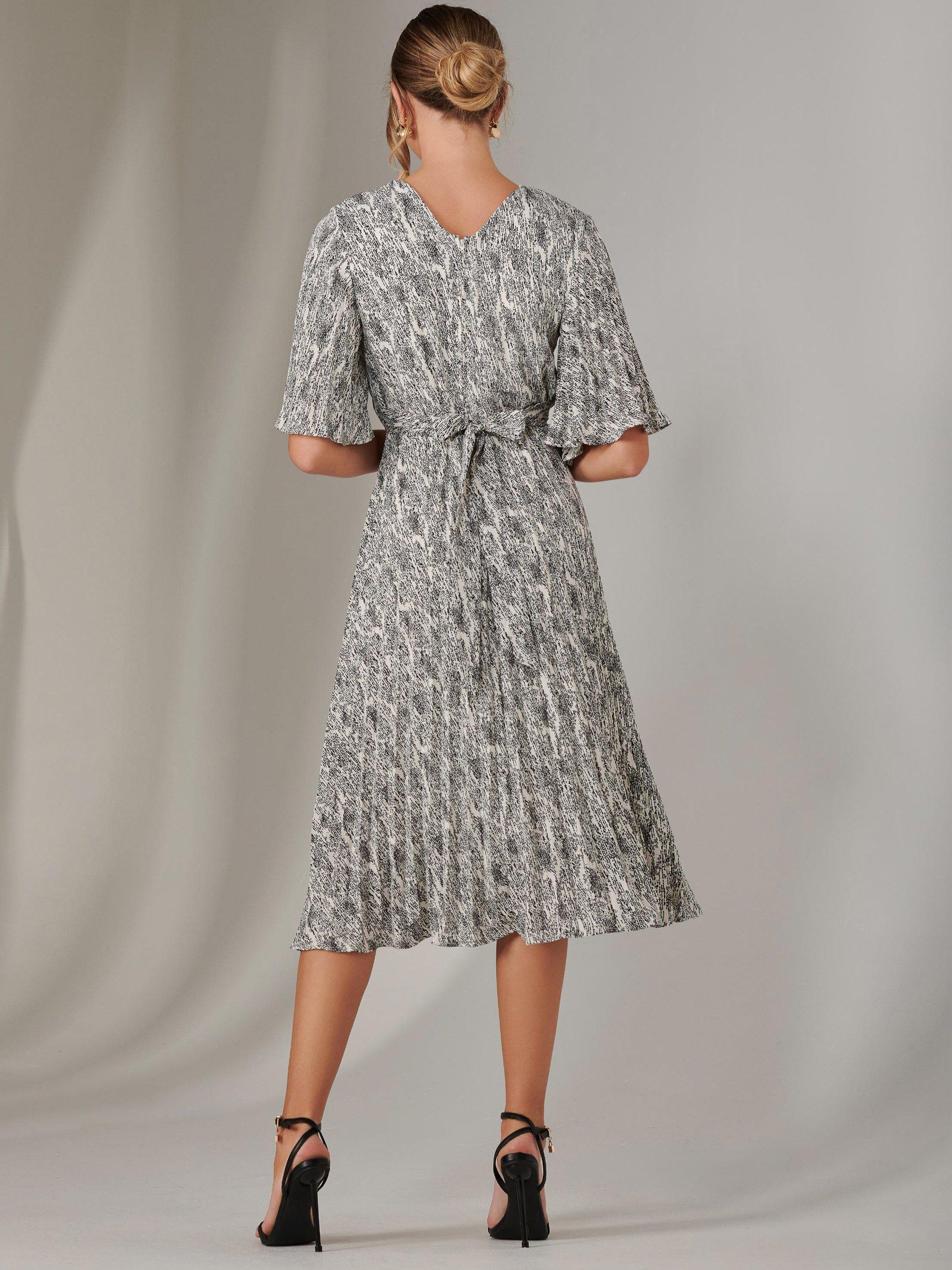Product image 3 of 6, which shows Jolie Moi Abstract Pleated Midi Dress, Cream/Black, 8