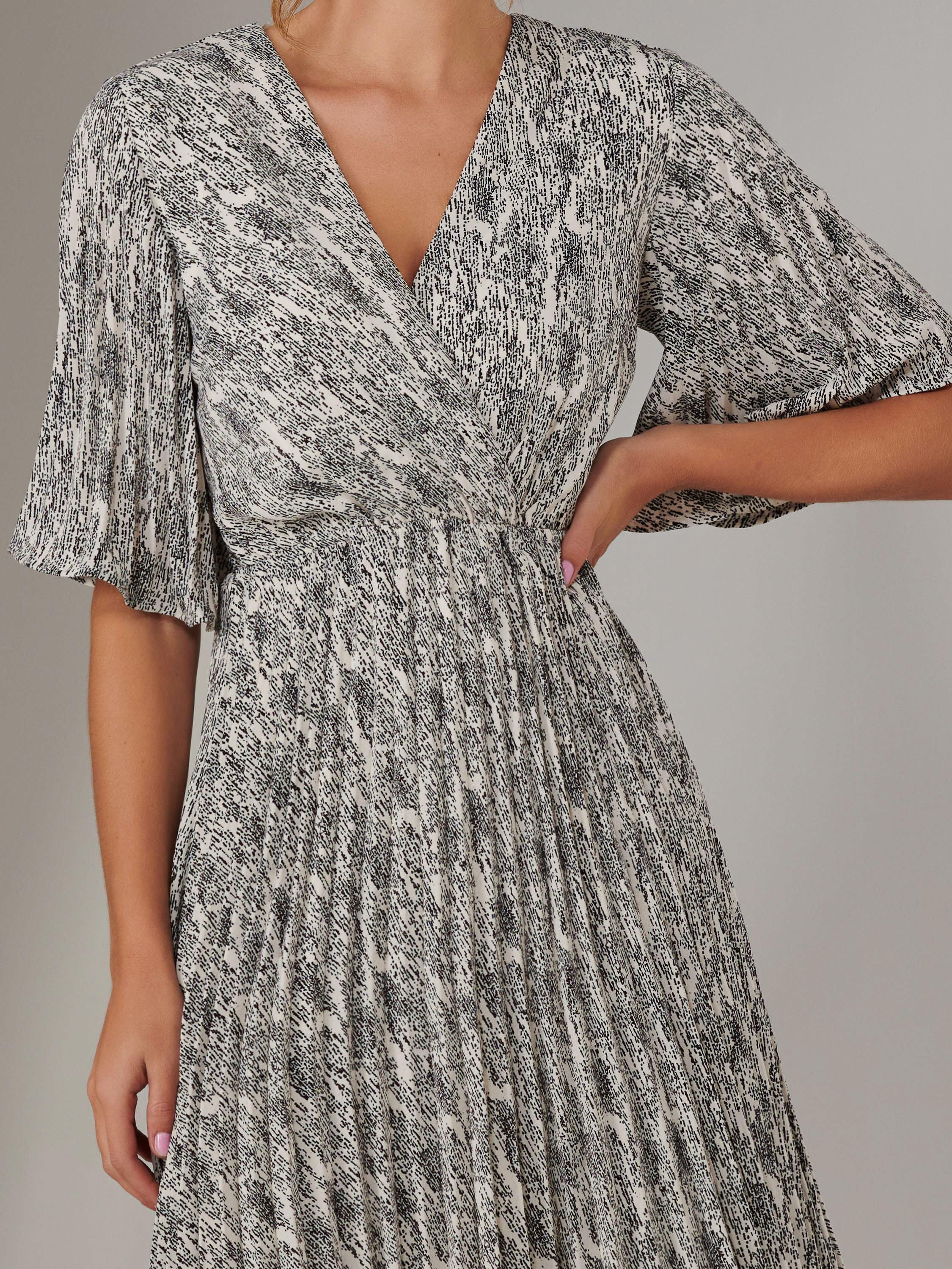 Product image 4 of 6, which shows Jolie Moi Abstract Pleated Midi Dress, Cream/Black, 8