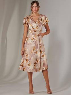 Jolie Moi Floral Wrap Front Midi Dress, Dusty Pink, Dusty Pink