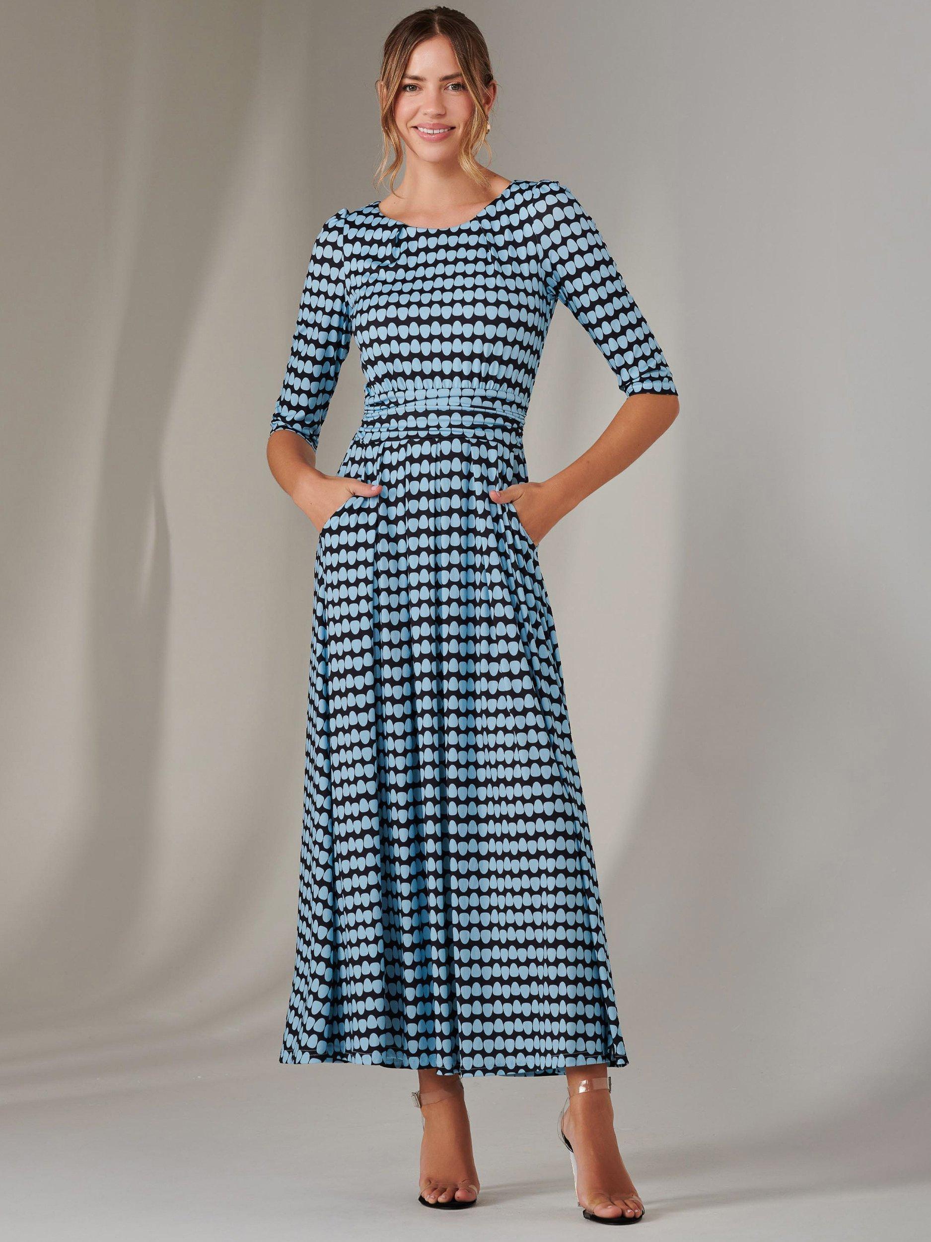Product image 2 of 7, which shows Jolie Moi Enya Geometric Midaxi Dress, Blue, 8