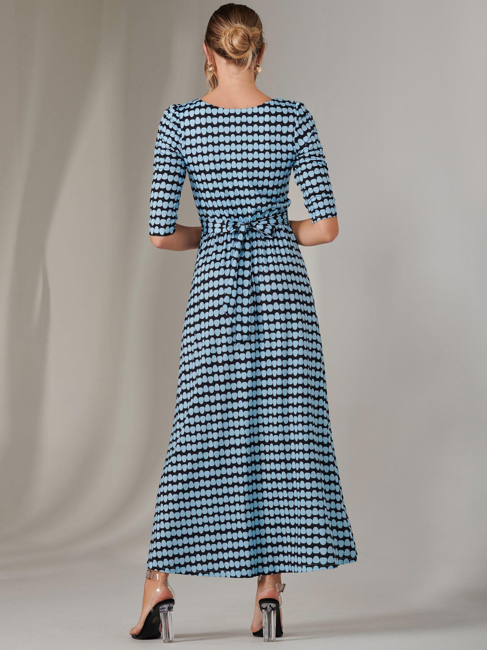 Product image 4 of 7, which shows Jolie Moi Enya Geometric Midaxi Dress, Blue, 8