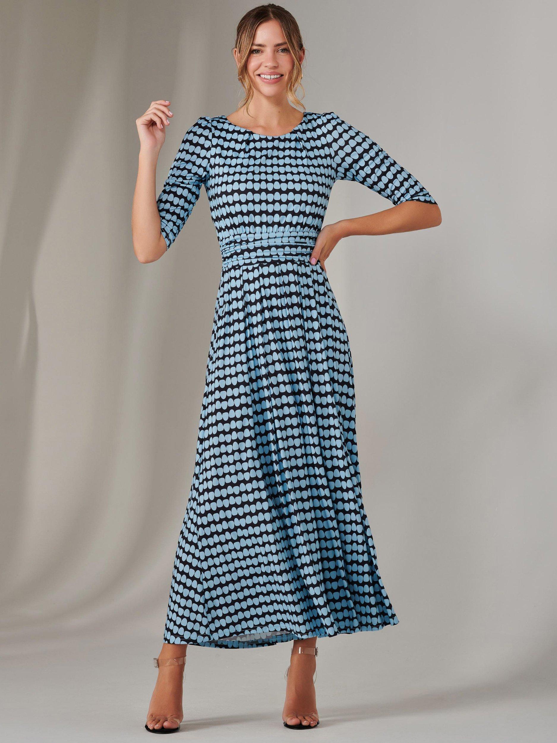 Product image 5 of 7, which shows Jolie Moi Enya Geometric Midaxi Dress, Blue, 8
