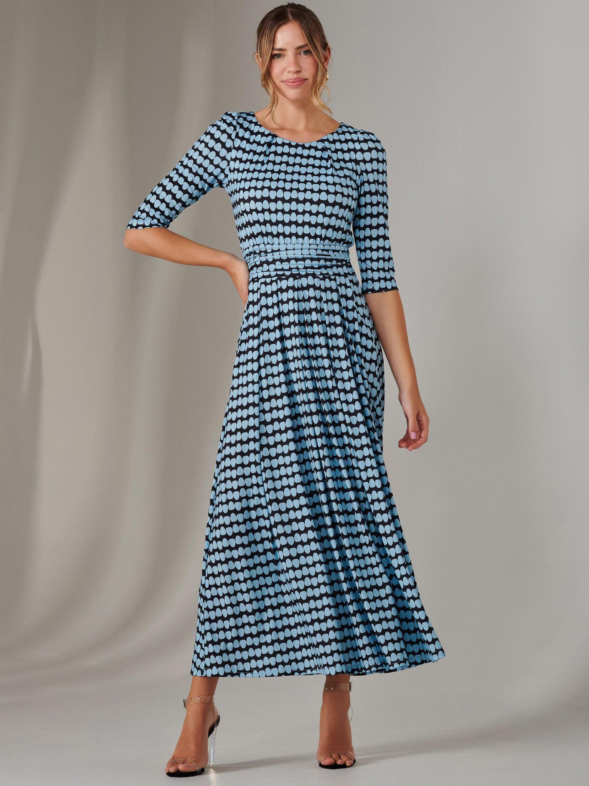 Product image 6 of 7, which shows Jolie Moi Enya Geometric Midaxi Dress, Blue, 8