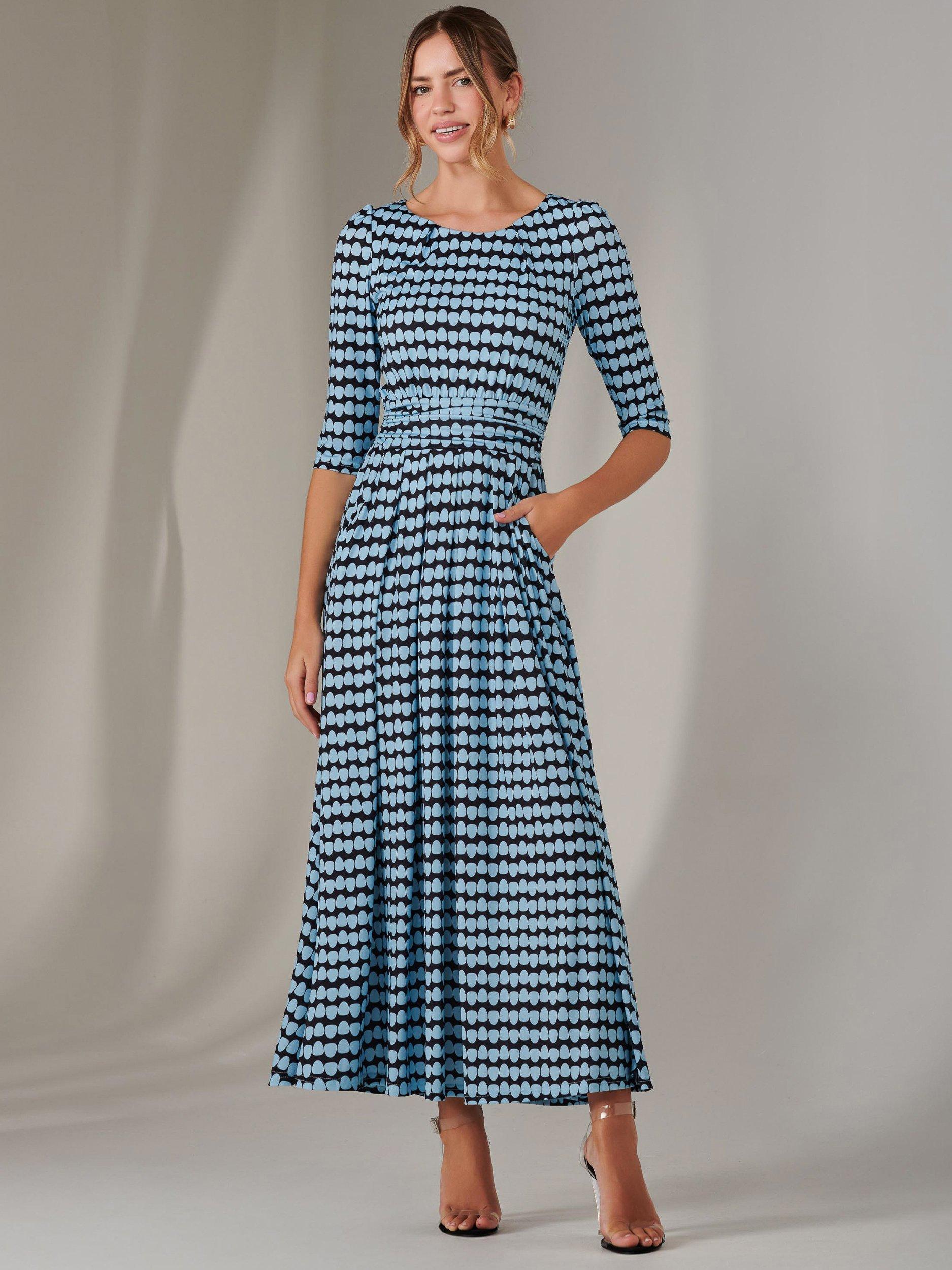 Product image 7 of 7, which shows Jolie Moi Enya Geometric Midaxi Dress, Blue, 8