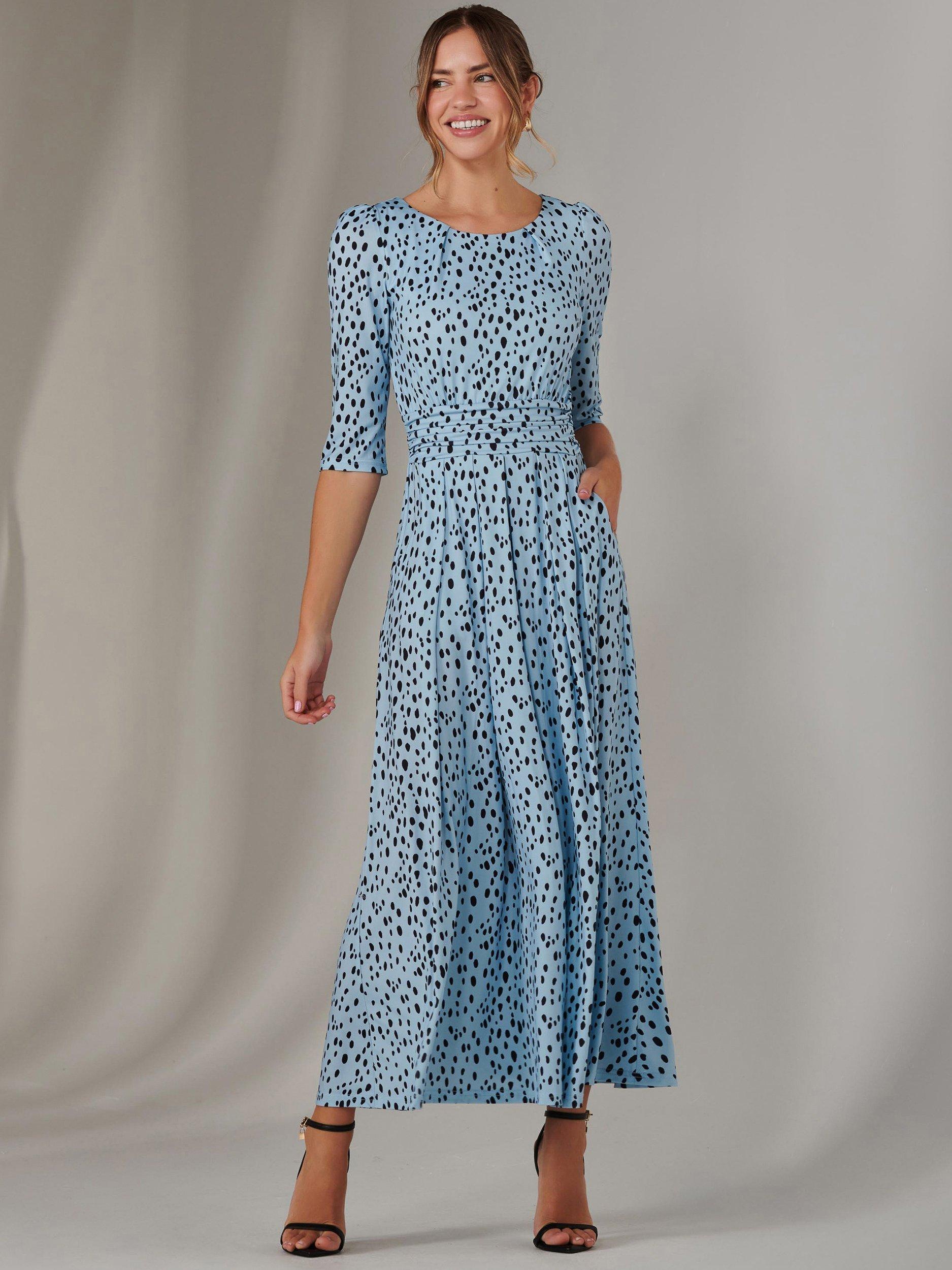 Product image 1 of 7, which shows Jolie Moi Enya Spot Jersey Dress, Blue, 8