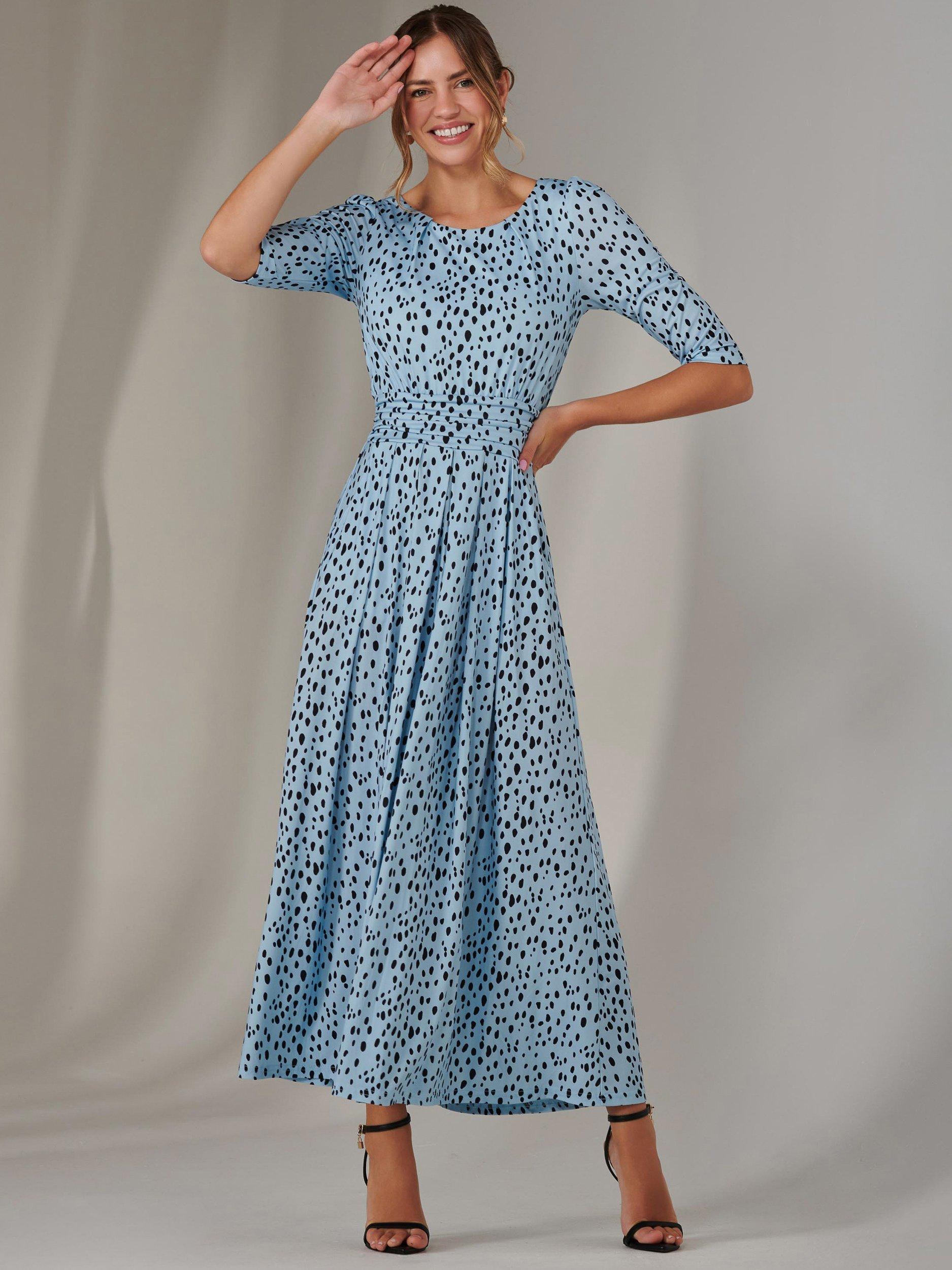 Product image 5 of 7, which shows Jolie Moi Enya Spot Jersey Dress, Blue, 8