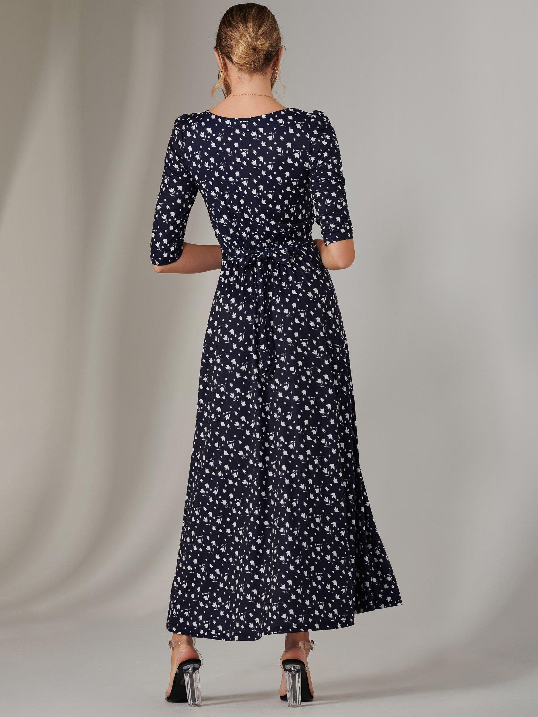 Product image 3 of 6, which shows Jolie Moi Enya Floral Jersey Dress, Navy/White, 8
