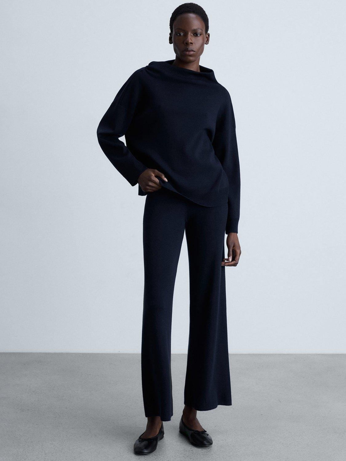 Product image 2 of 8, which shows Mango Plegam Asymmetric Neck Jumper, Navy, XXS
