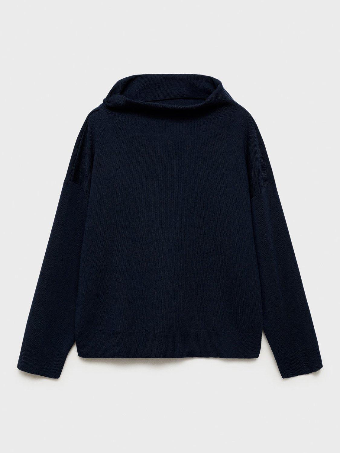 Product image 3 of 8, which shows Mango Plegam Asymmetric Neck Jumper, Navy, XXS