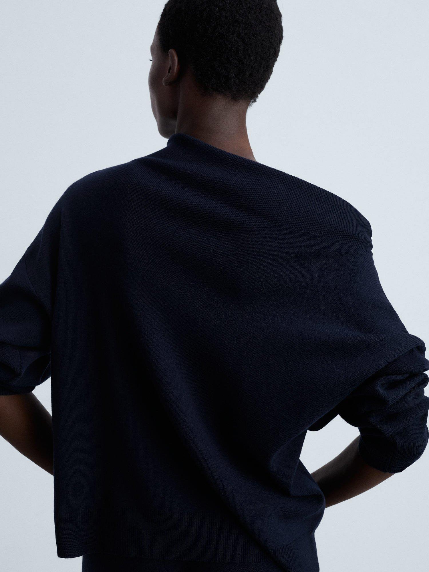 Product image 4 of 8, which shows Mango Plegam Asymmetric Neck Jumper, Navy, XXS