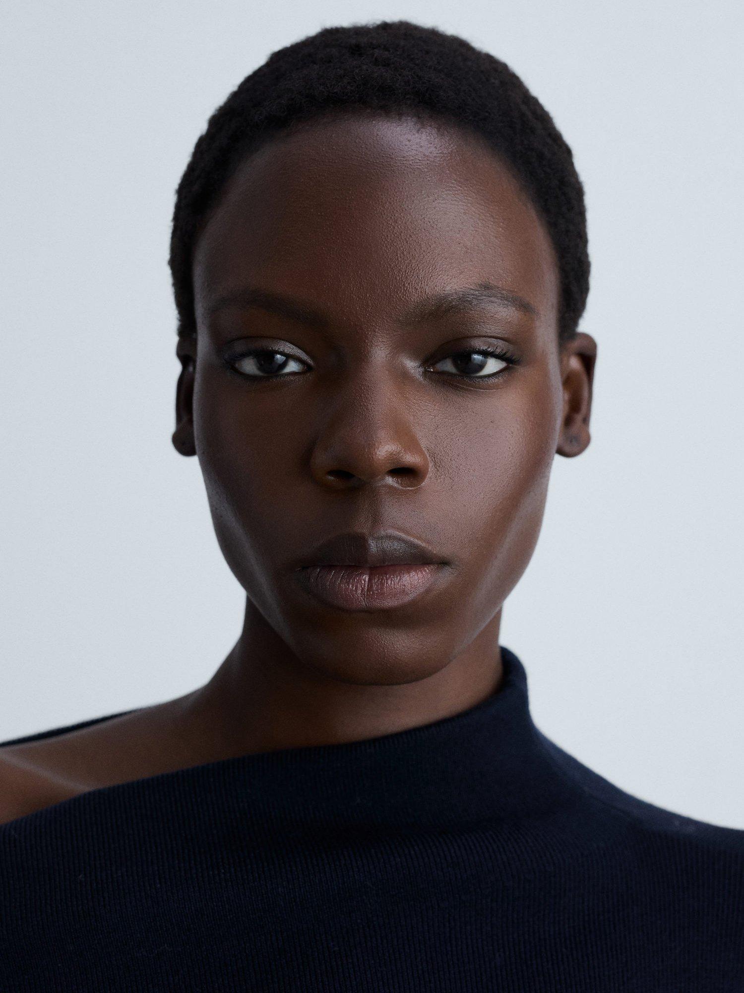 Product image 6 of 8, which shows Mango Plegam Asymmetric Neck Jumper, Navy, XXS