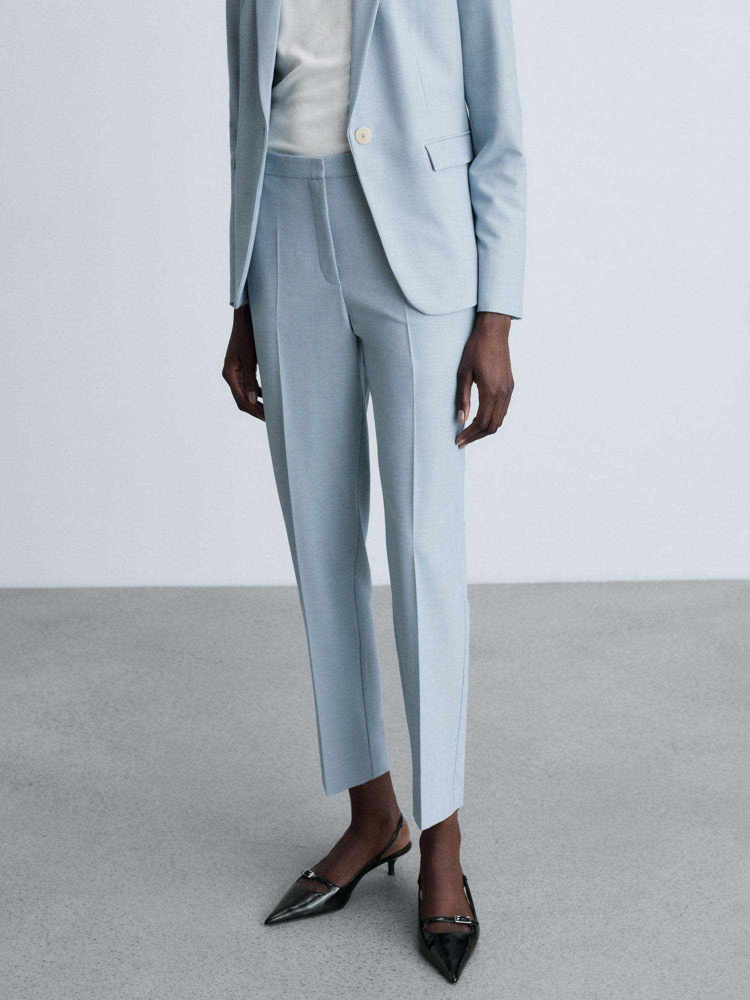 Mango Borevia Straight Tailored Trousers, Pastel Blue