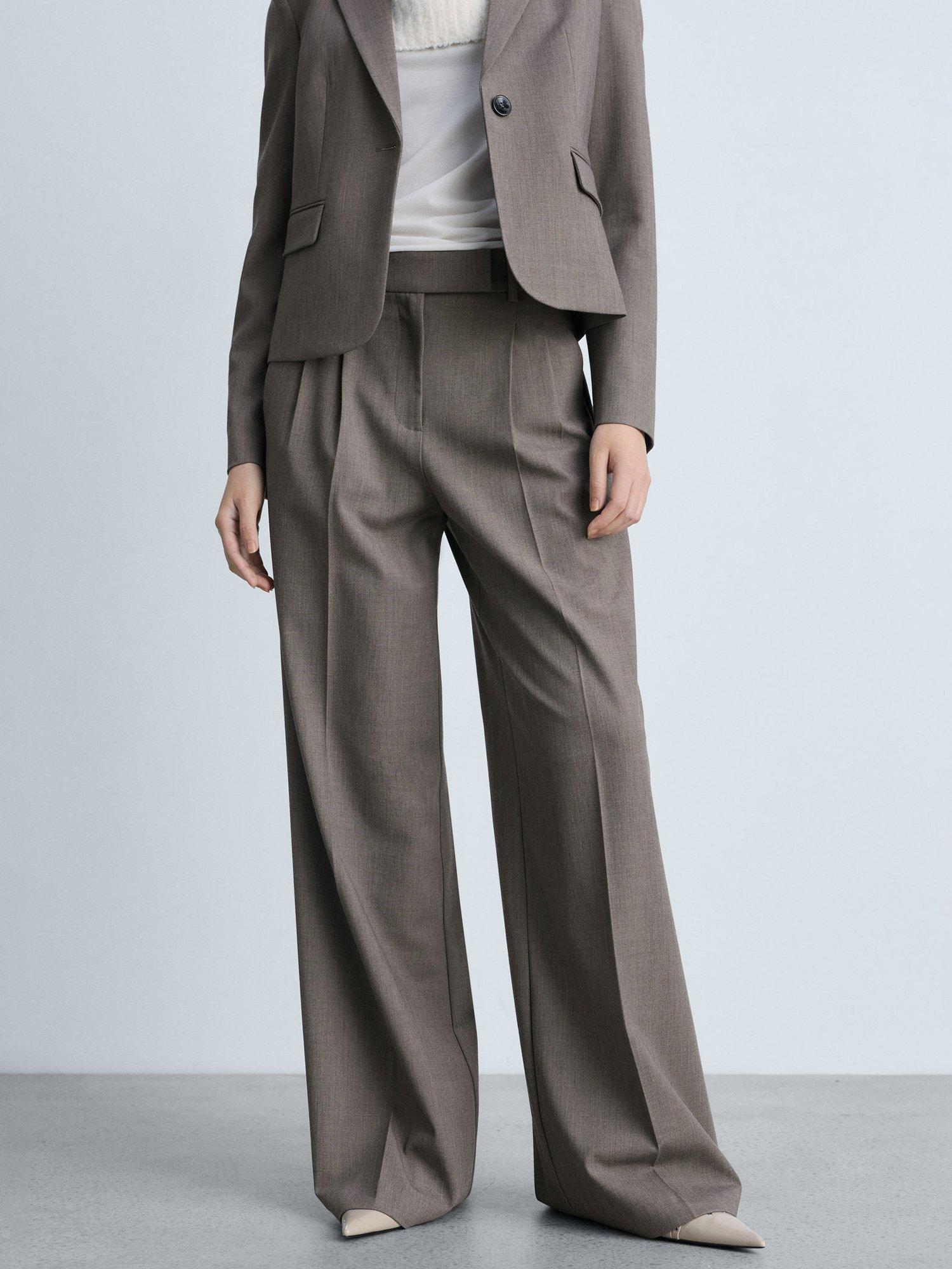 Product image 1 of 8, which shows Mango Helena Tailored Wide Leg Trousers, Brown, 10