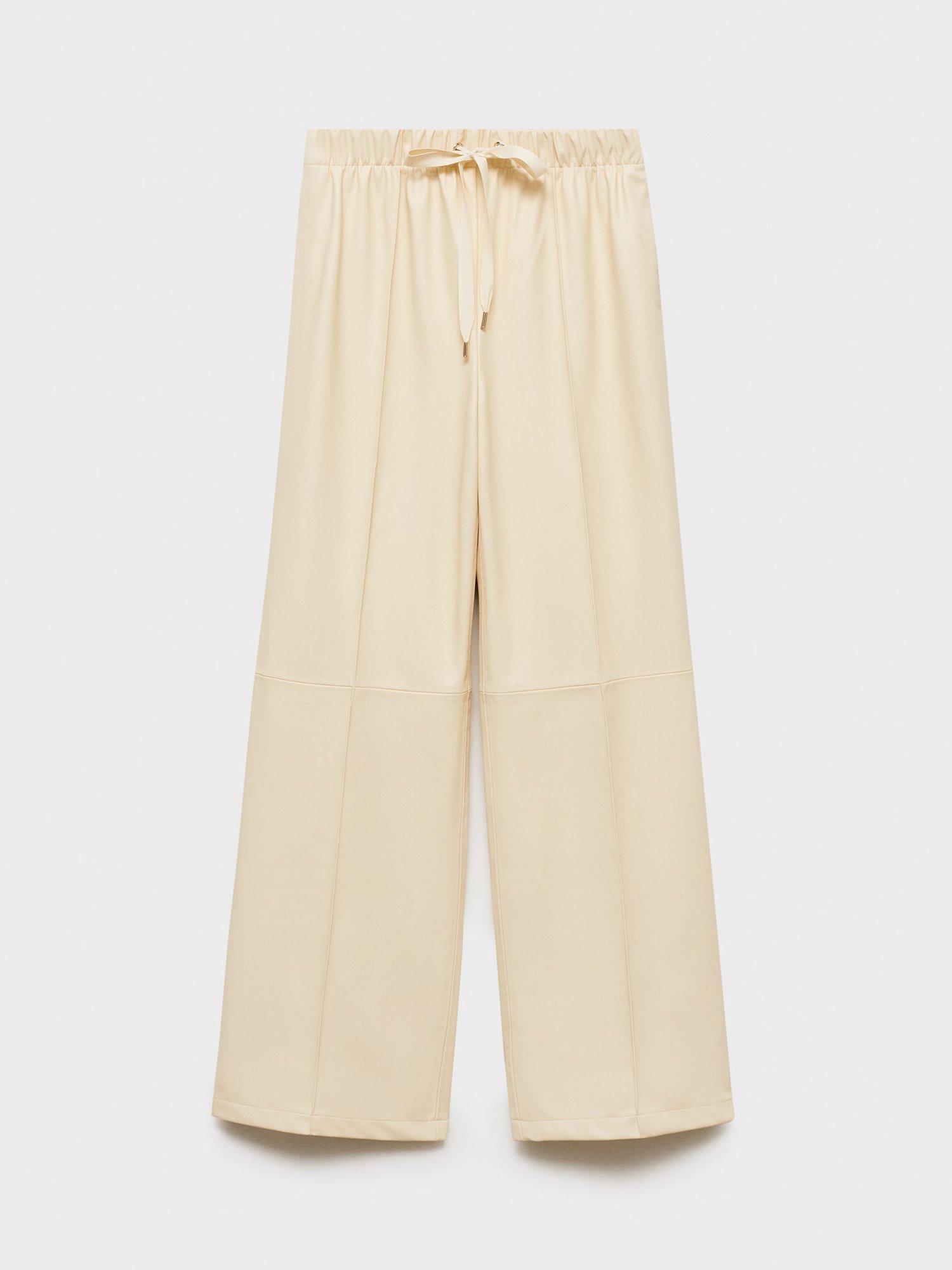 Product image 3 of 8, which shows Mango Nathalia Wide Leg Faux Leather Trousers, Cream, 10