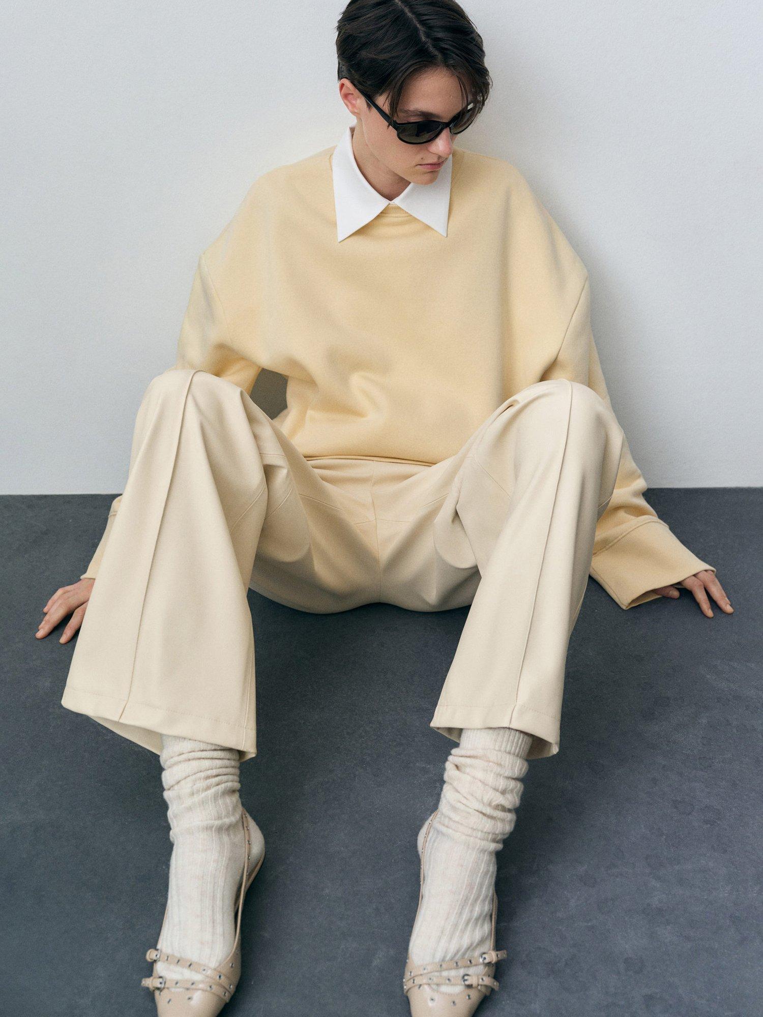 Product image 6 of 8, which shows Mango Nathalia Wide Leg Faux Leather Trousers, Cream, 10