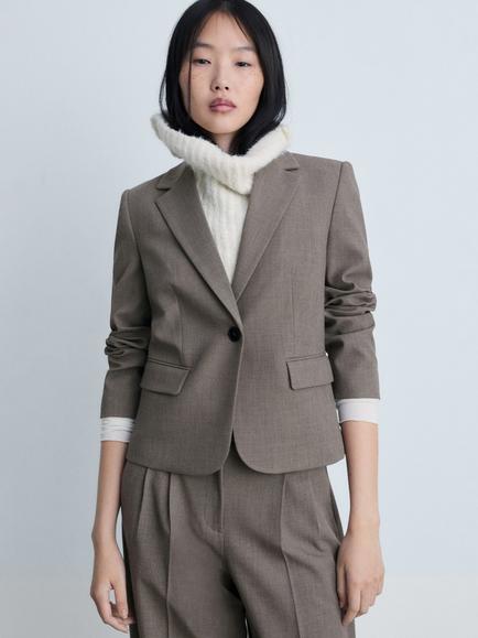 Mango Helena Single Button Blazer, Brown, Brown