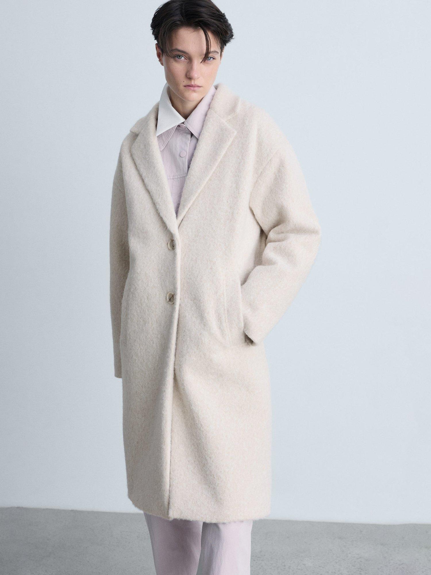 Mango Finster Boucle Oversized Coat, Cream