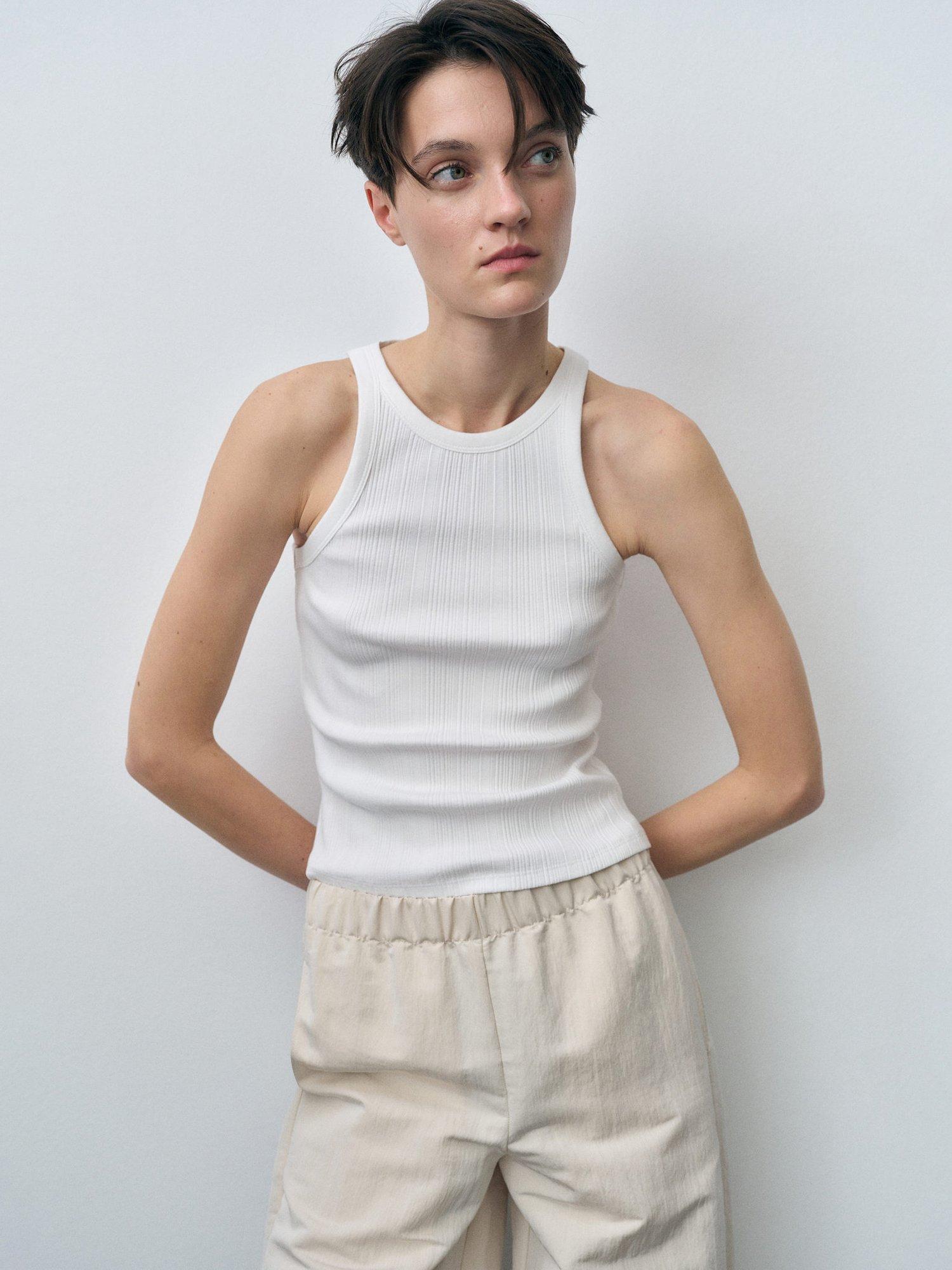 Product image 1 of 7, which shows Mango Naju Slim Fit Vest Top, White, S