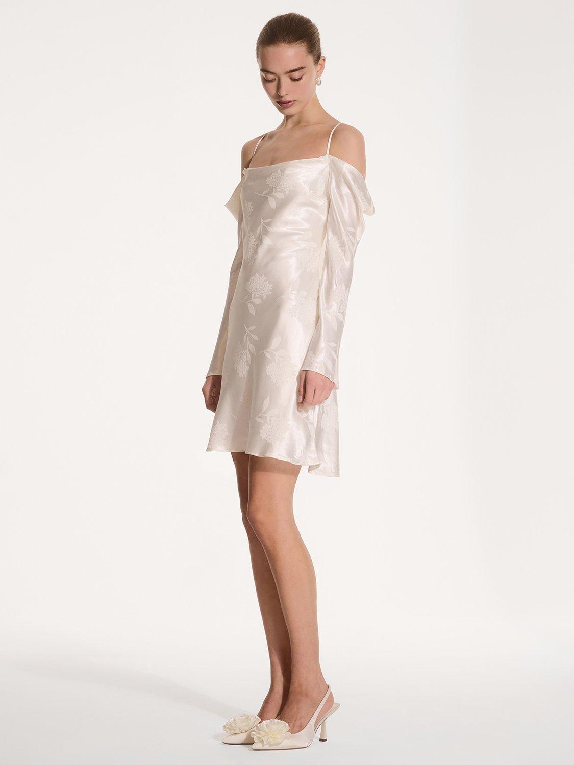 Product image 1 of 5, which shows OMNES Munique Floral Jacquard Mini Dress , Ivory, 6