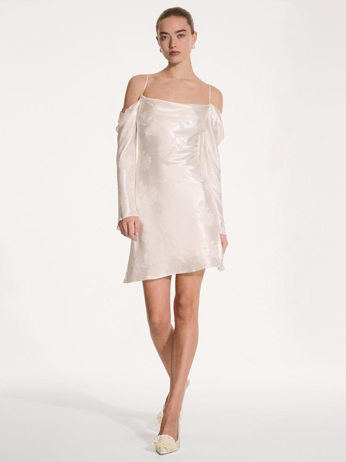 Product image 2 of 5, which shows OMNES Munique Floral Jacquard Mini Dress , Ivory, 6
