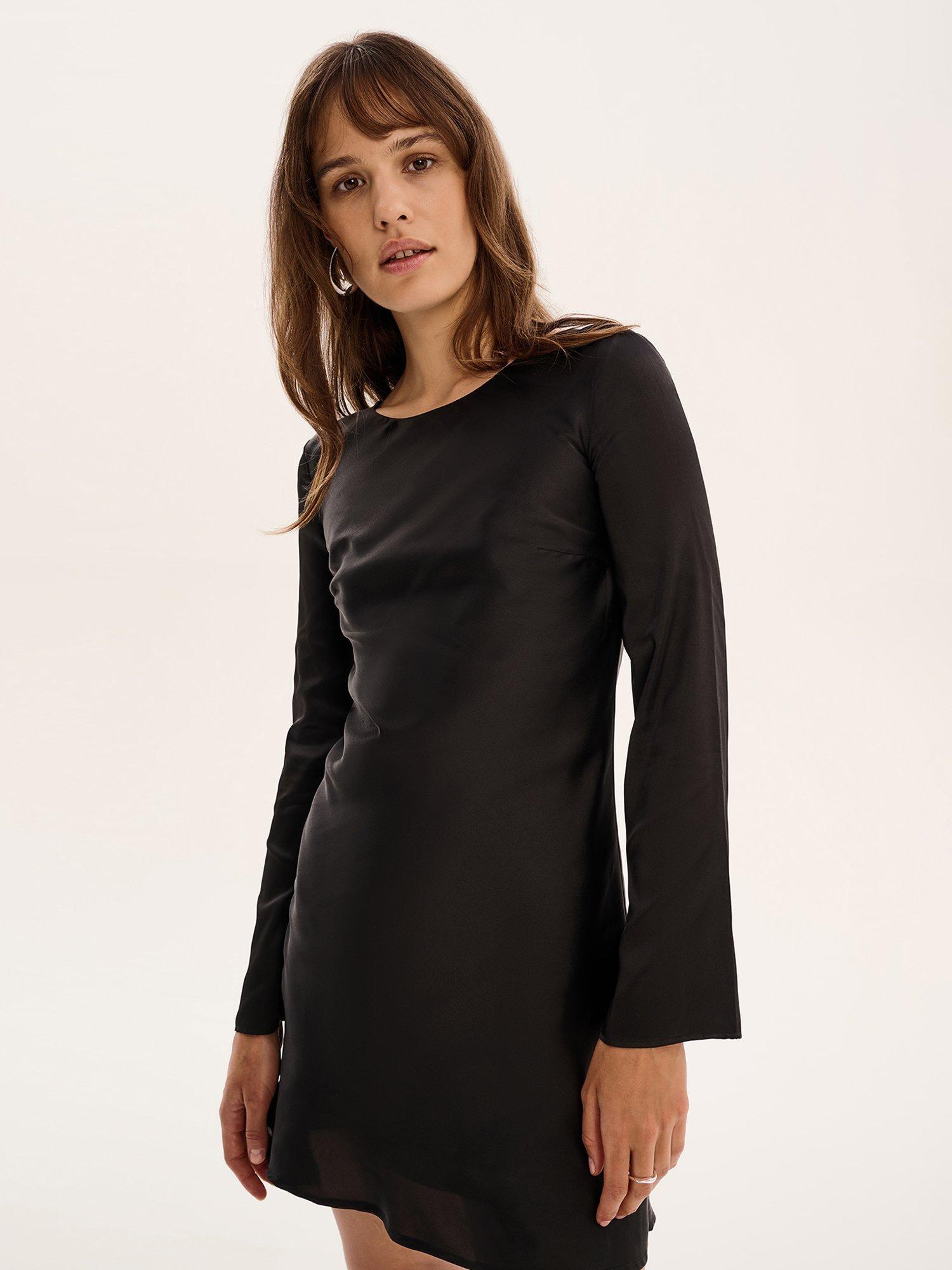 Product image 4 of 5, which shows OMNES Roberta Satin Mini Dress, Black, 6