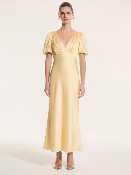 OMNES Rosie Puff Sleeve Dress, Yellow