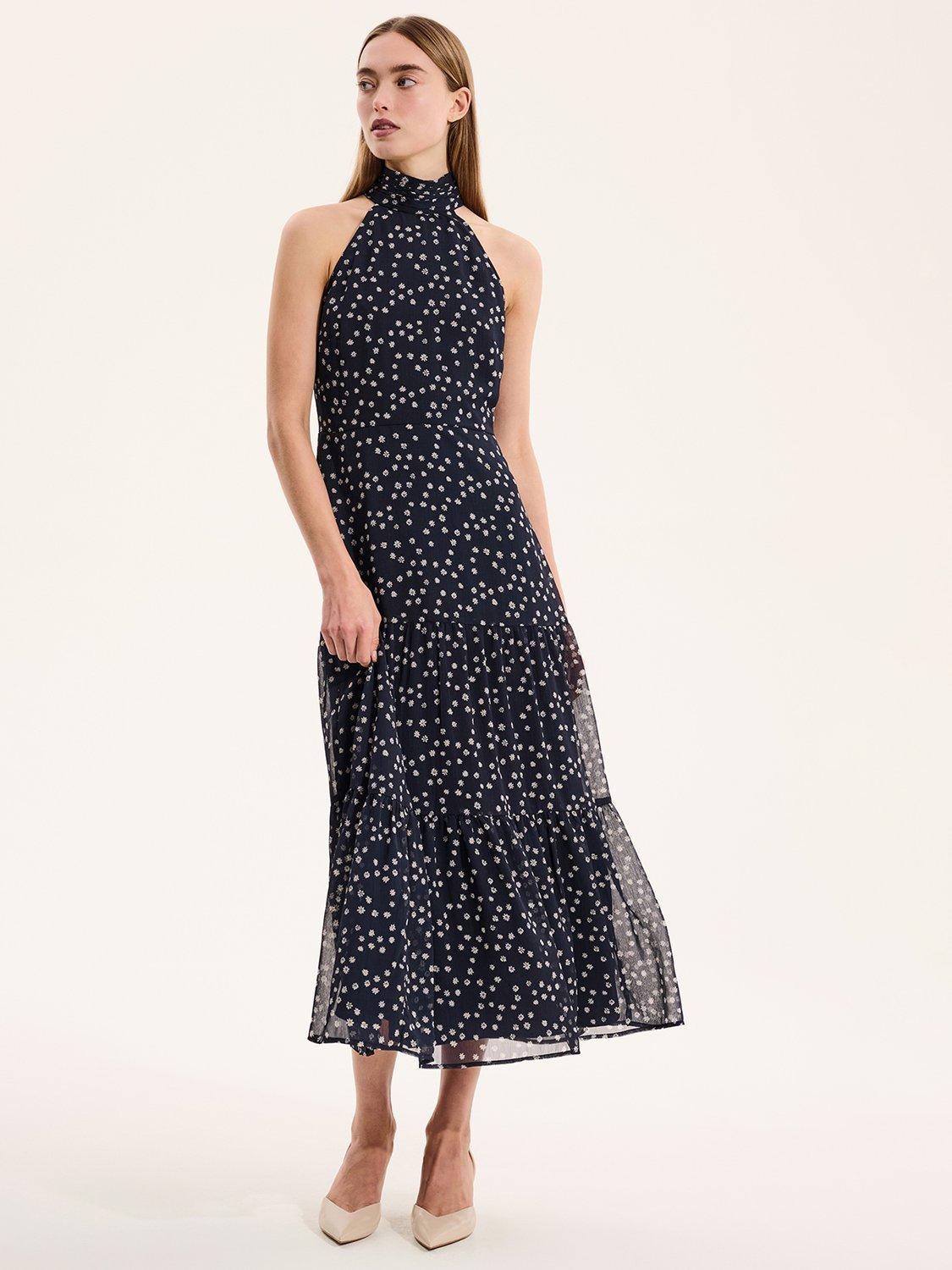 Product image 1 of 5, which shows OMNES Romeo Ditsy Floral Midi Dress, Navy, 6