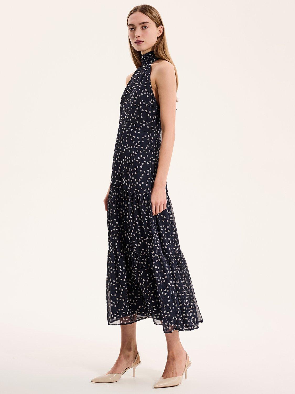 Product image 2 of 5, which shows OMNES Romeo Ditsy Floral Midi Dress, Navy, 6
