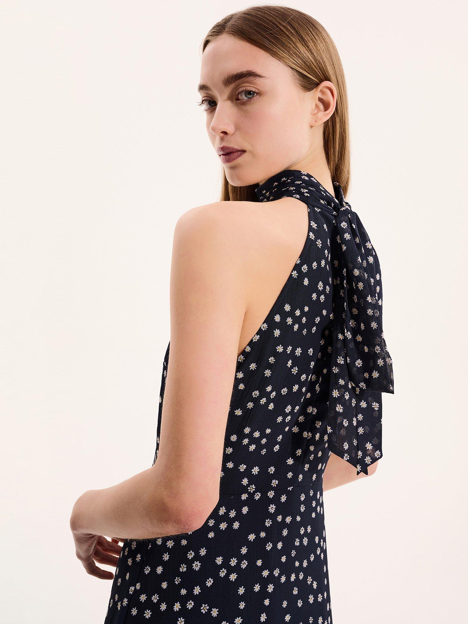 Product image 4 of 5, which shows OMNES Romeo Ditsy Floral Midi Dress, Navy, 6
