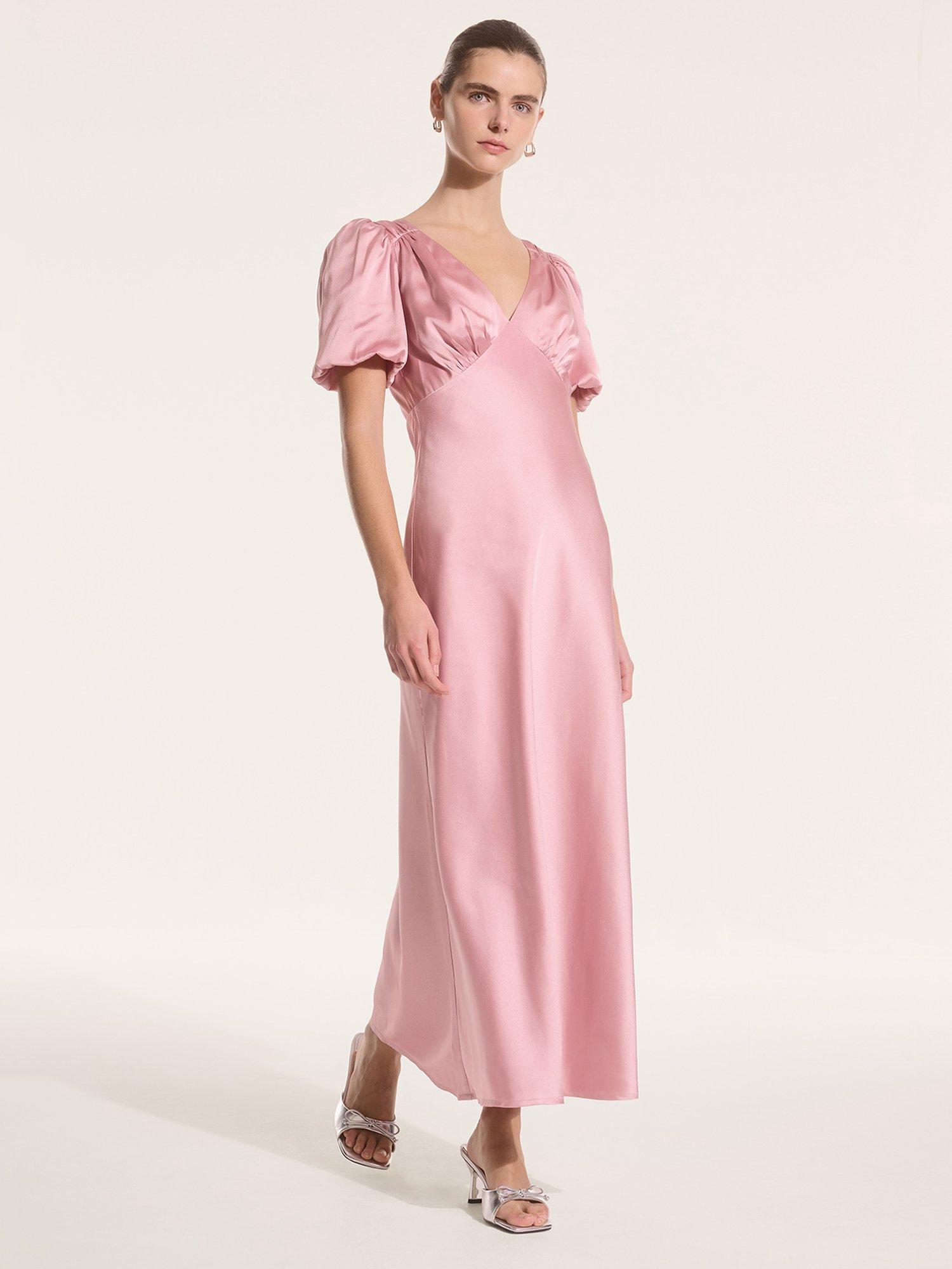 Product image 2 of 5, which shows OMNES Rosie Puff Sleeve Dress, Pink, 6