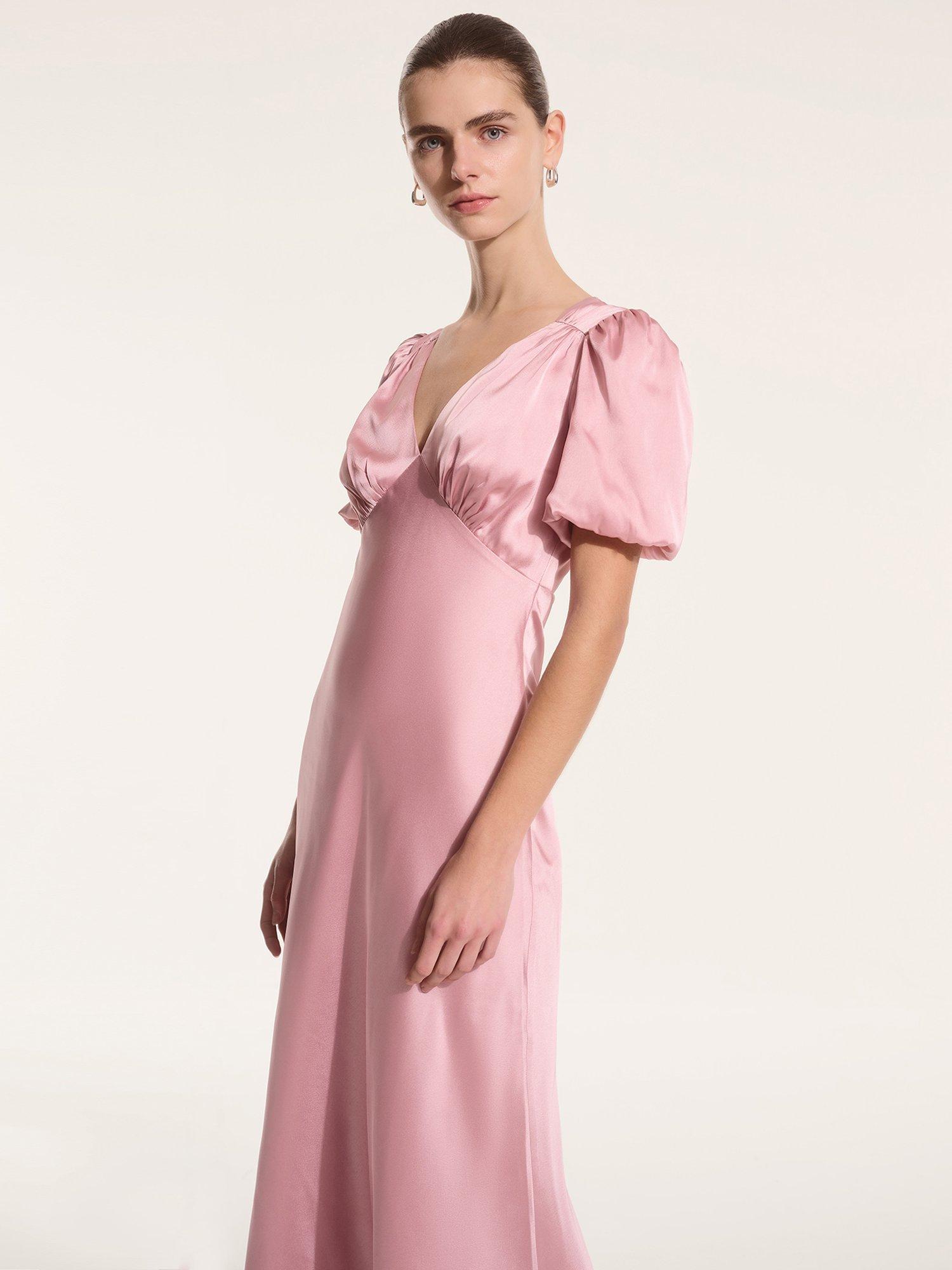Product image 4 of 5, which shows OMNES Rosie Puff Sleeve Dress, Pink, 6