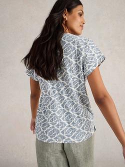 White Stuff Nelly Embroidered Notch Neck T-Shirt, Blue/Multi - view 2, Blue/Multi