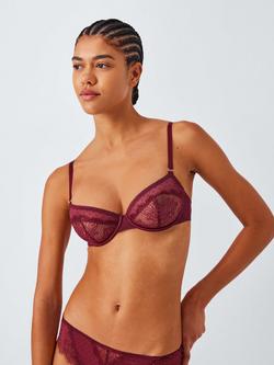 John Lewis Alina Lace Balcony Bra, Burgundy