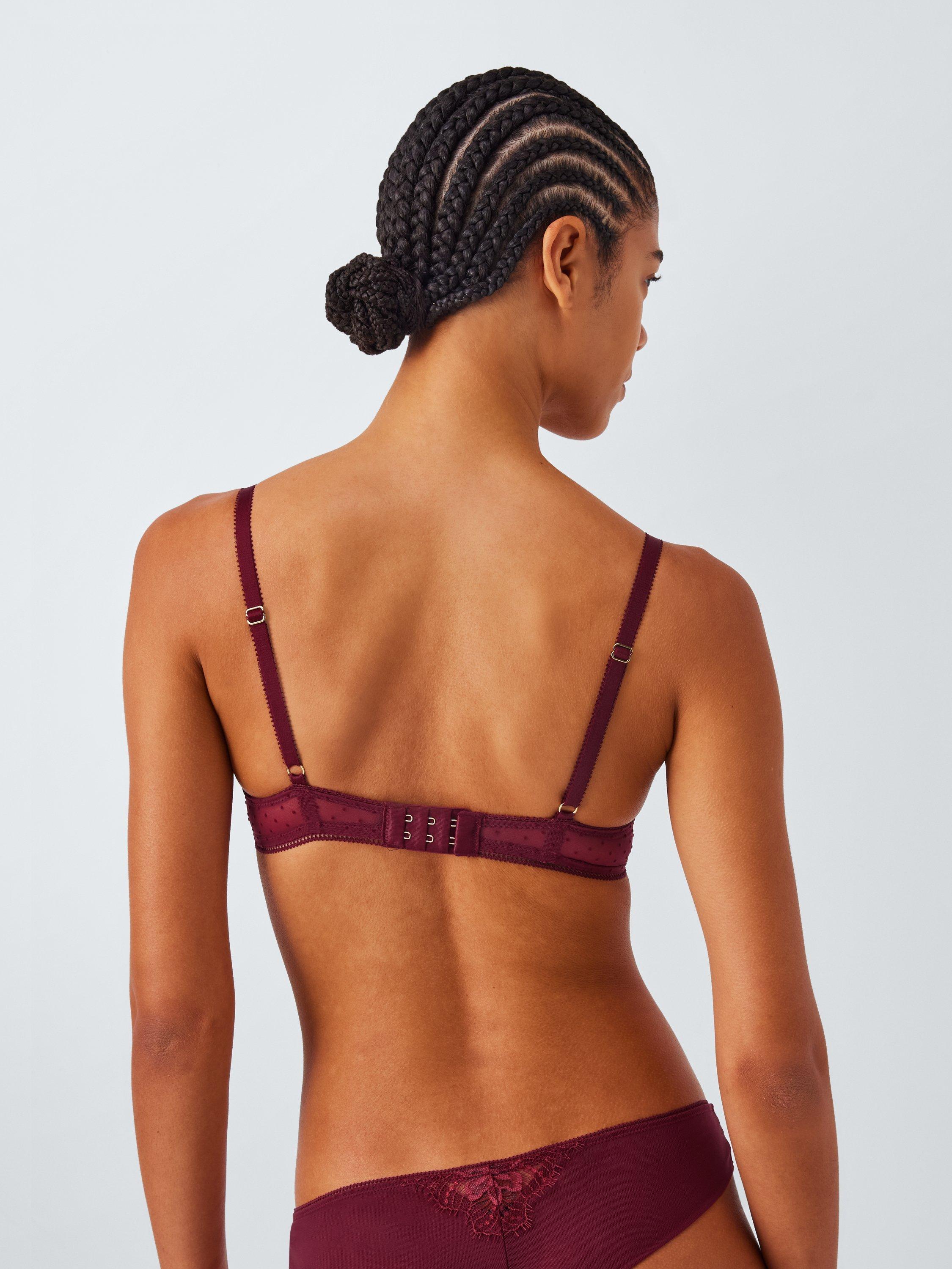 Product image 3 of 10, which shows John Lewis Alina Lace Balcony Bra, Burgundy, 30D