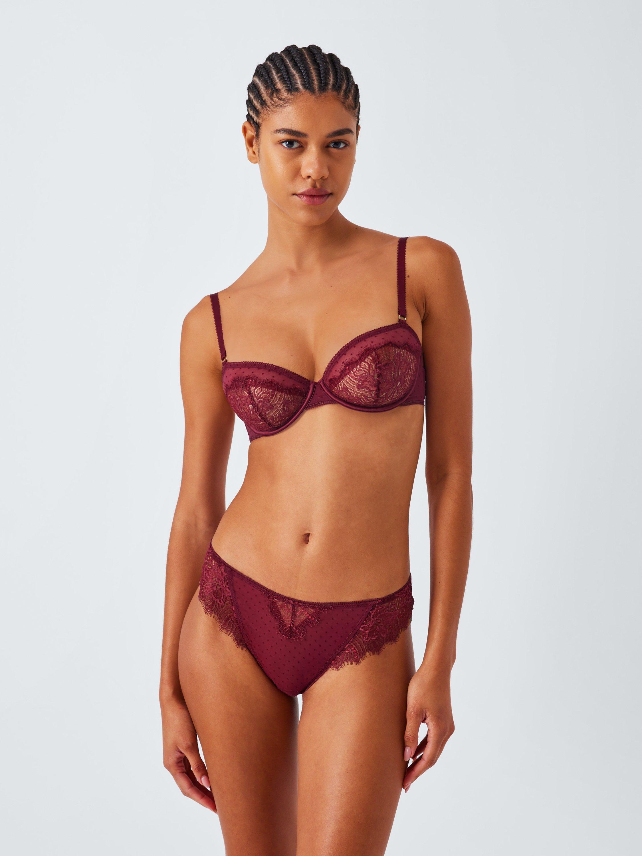 Product image 5 of 10, which shows John Lewis Alina Lace Balcony Bra, Burgundy, 30D