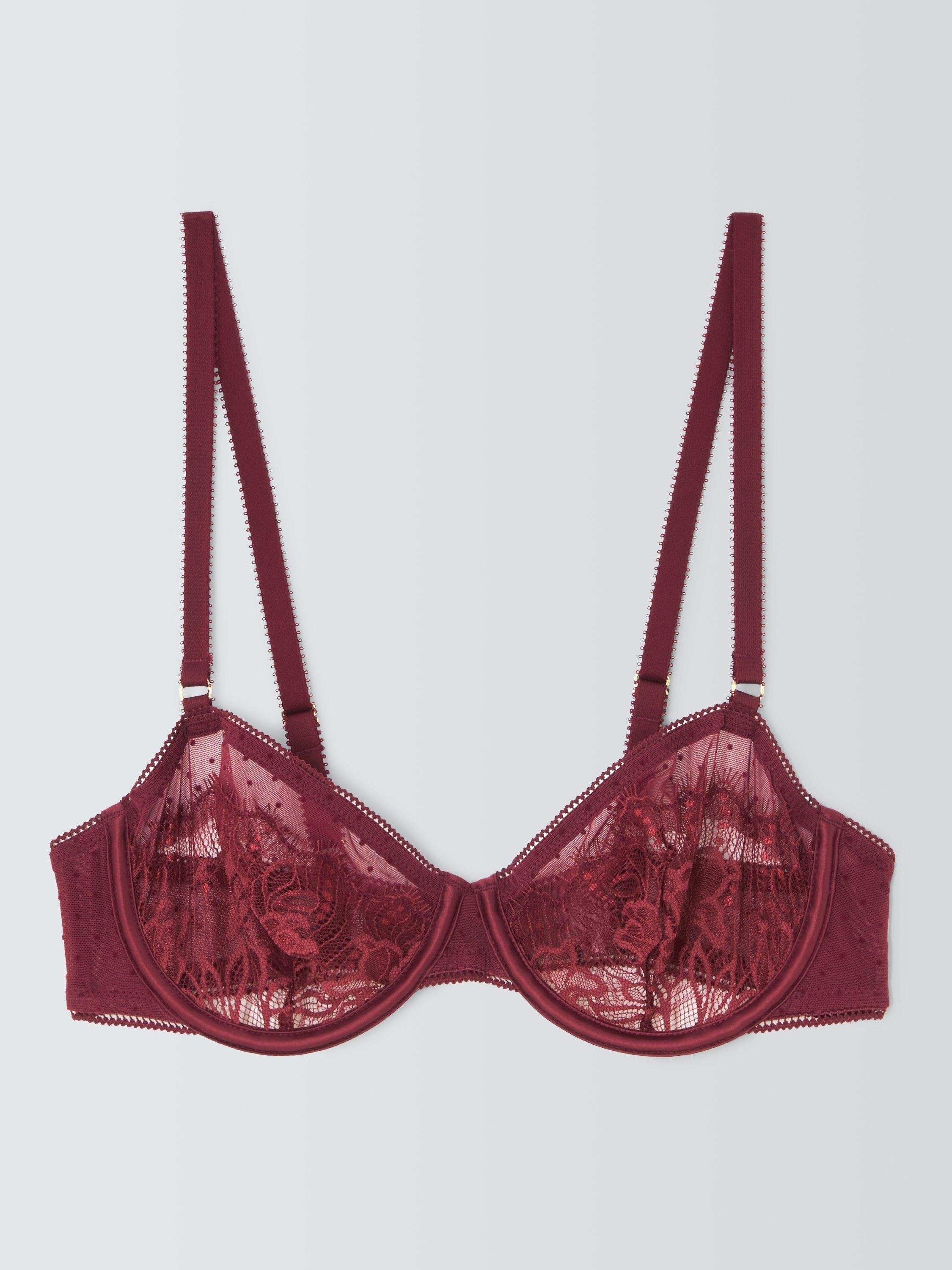 Product image 7 of 10, which shows John Lewis Alina Lace Balcony Bra, Burgundy, 30D