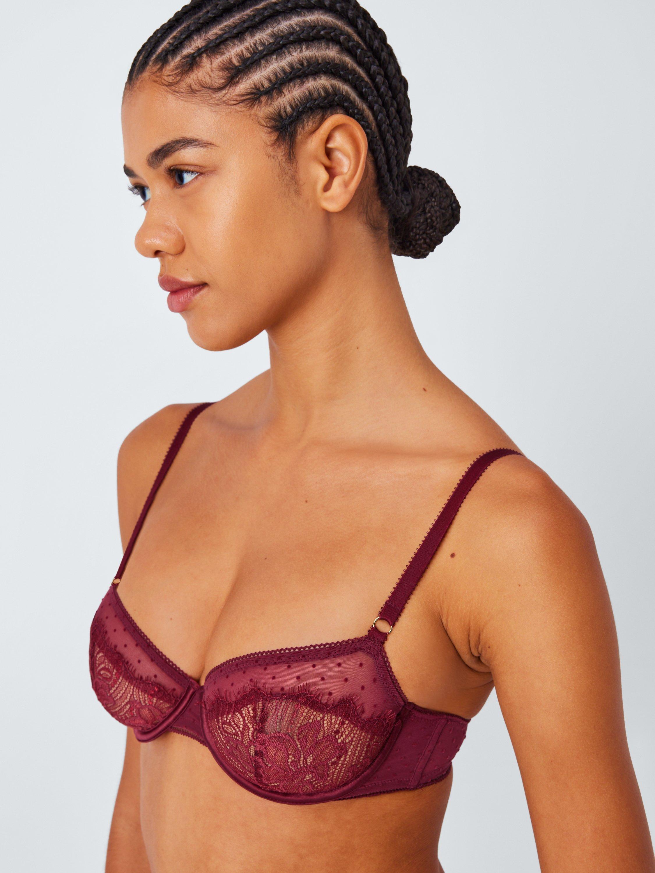 Product image 8 of 10, which shows John Lewis Alina Lace Balcony Bra, Burgundy, 30D