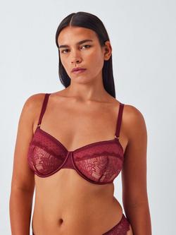 John Lewis Alina Lace Balcony Bra - view 2, Burgundy