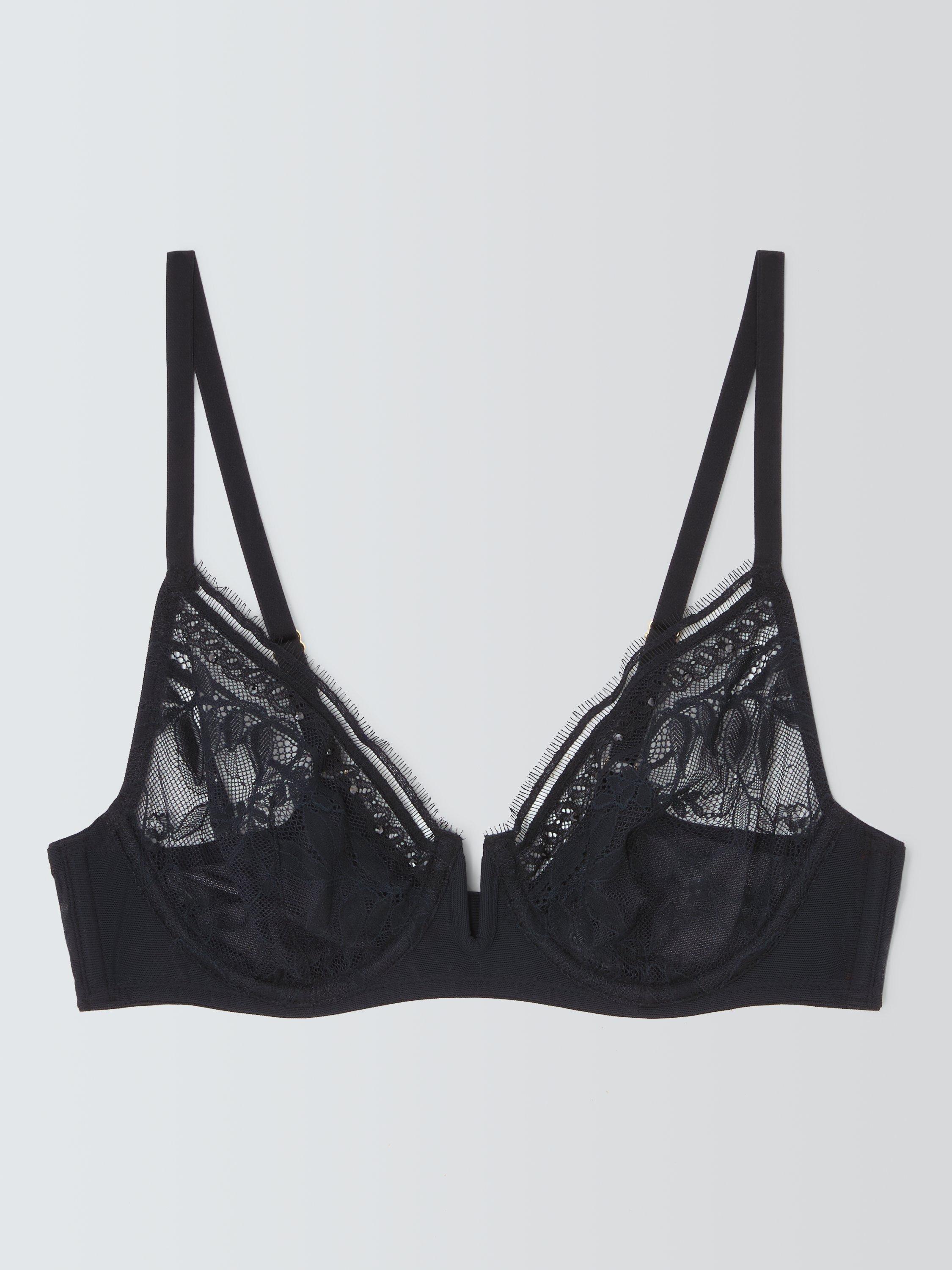 Product image 8 of 10, which shows John Lewis Lucia Underwired Embellished Balcony Bra, Black, 30D