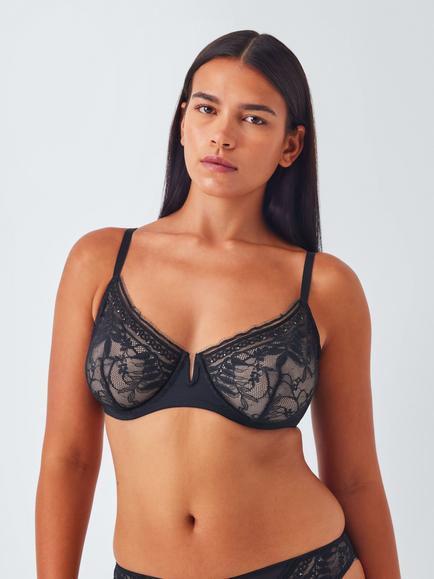 John Lewis Lucia Underwired Embellished Balcony Bra - view 2, Black