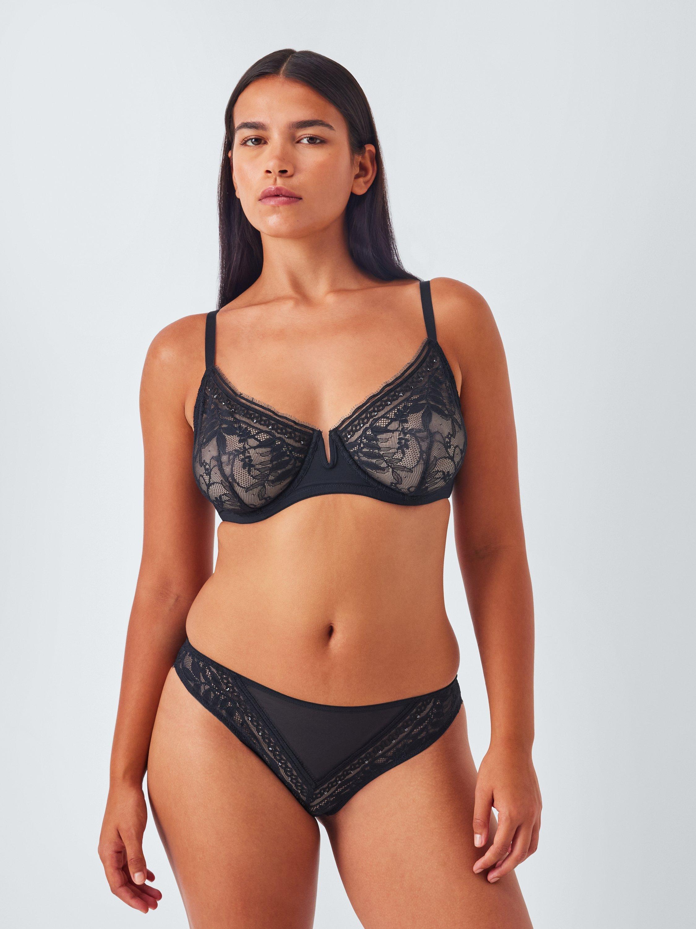 Product image 6 of 10, which shows John Lewis Lucia Underwired Embellished Balcony Bra, Black, 30D
